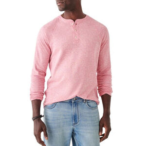 Faherty Mens XL Cloud Cotton Long Sleeve Henley Tee In Faded Flag Red Ethical